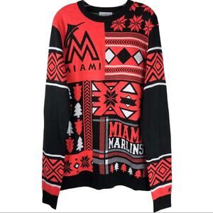 NEW MLB Miami Marlins orange black baseball sports logo sweater large